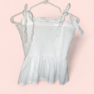 J. Crew White Smocked Blouse with Tie Straps